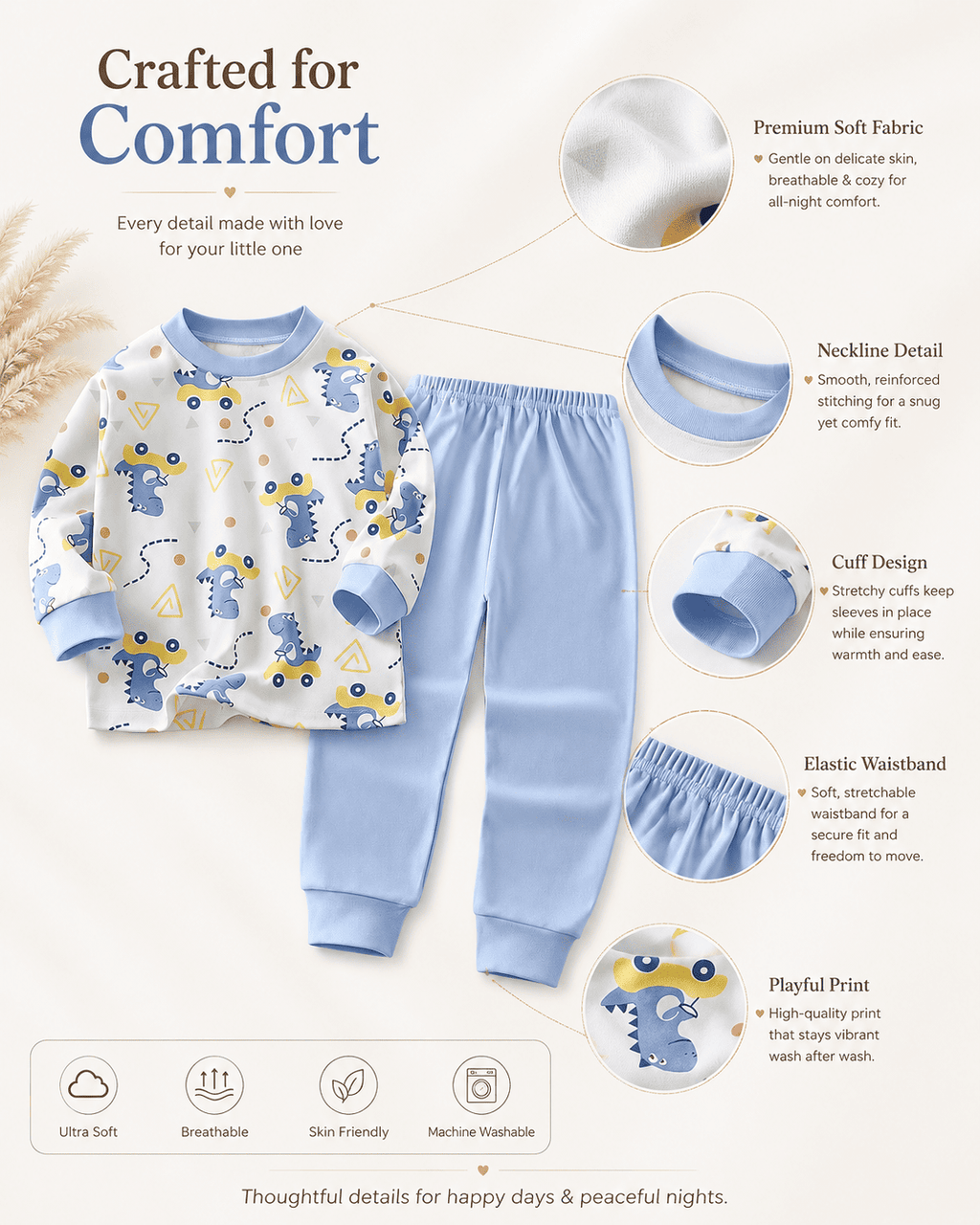 Blue Dinosaur Night Suit