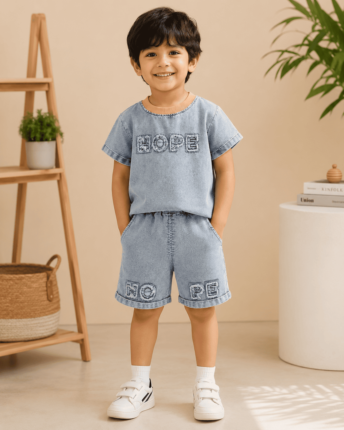 Denim Shirt And Shorts Set