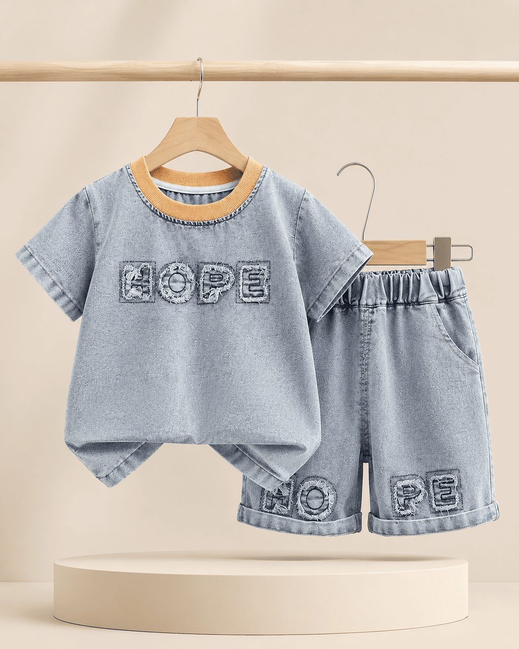 Denim Shirt And Shorts Set