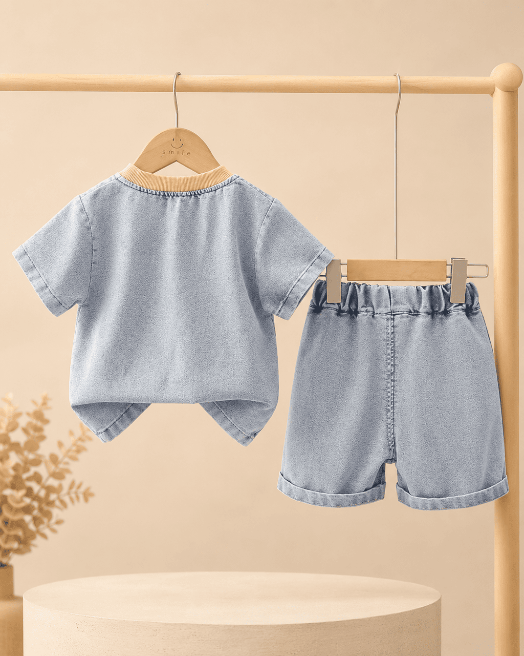 Denim Shirt And Shorts Set