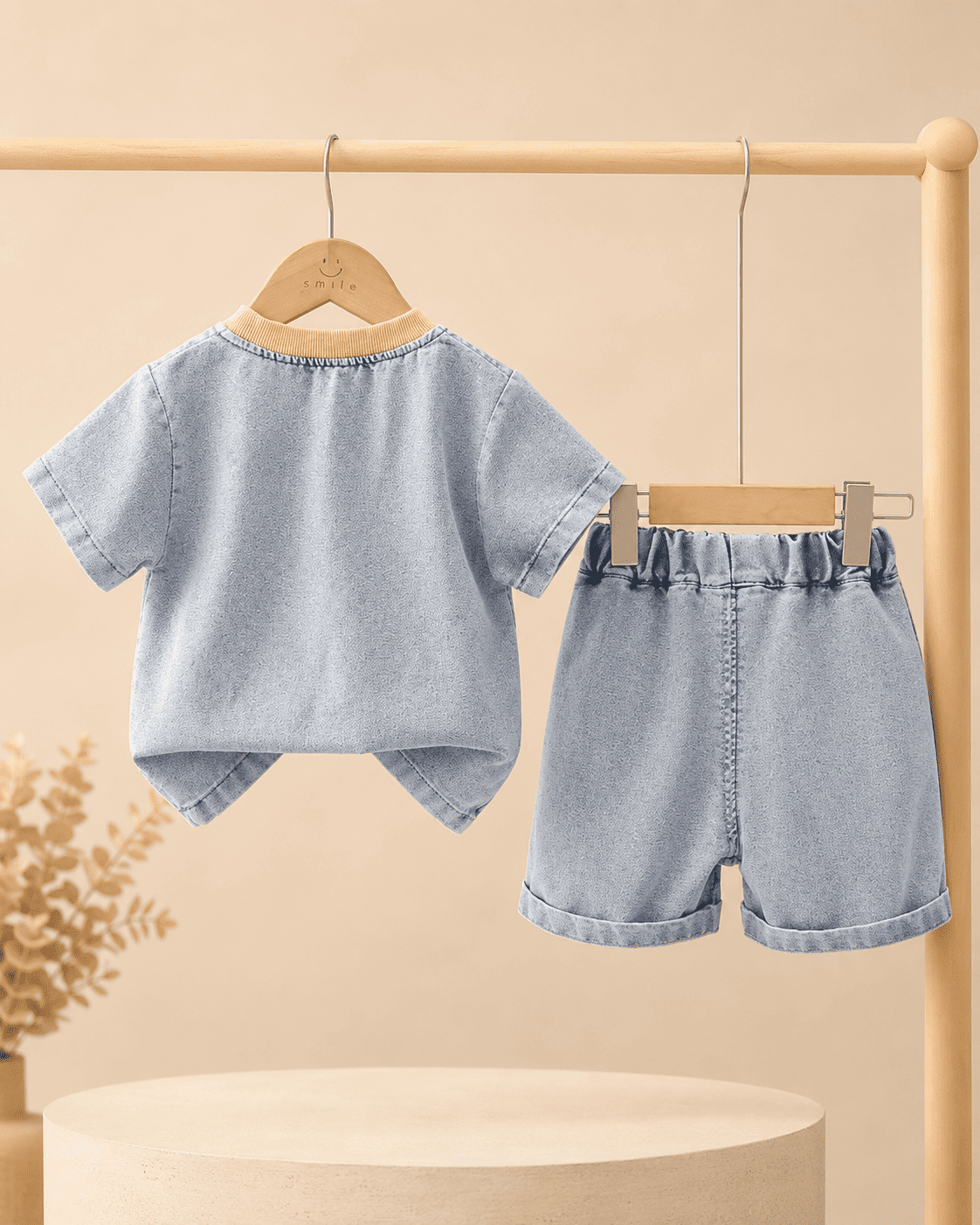 Denim Shirt And Shorts Set