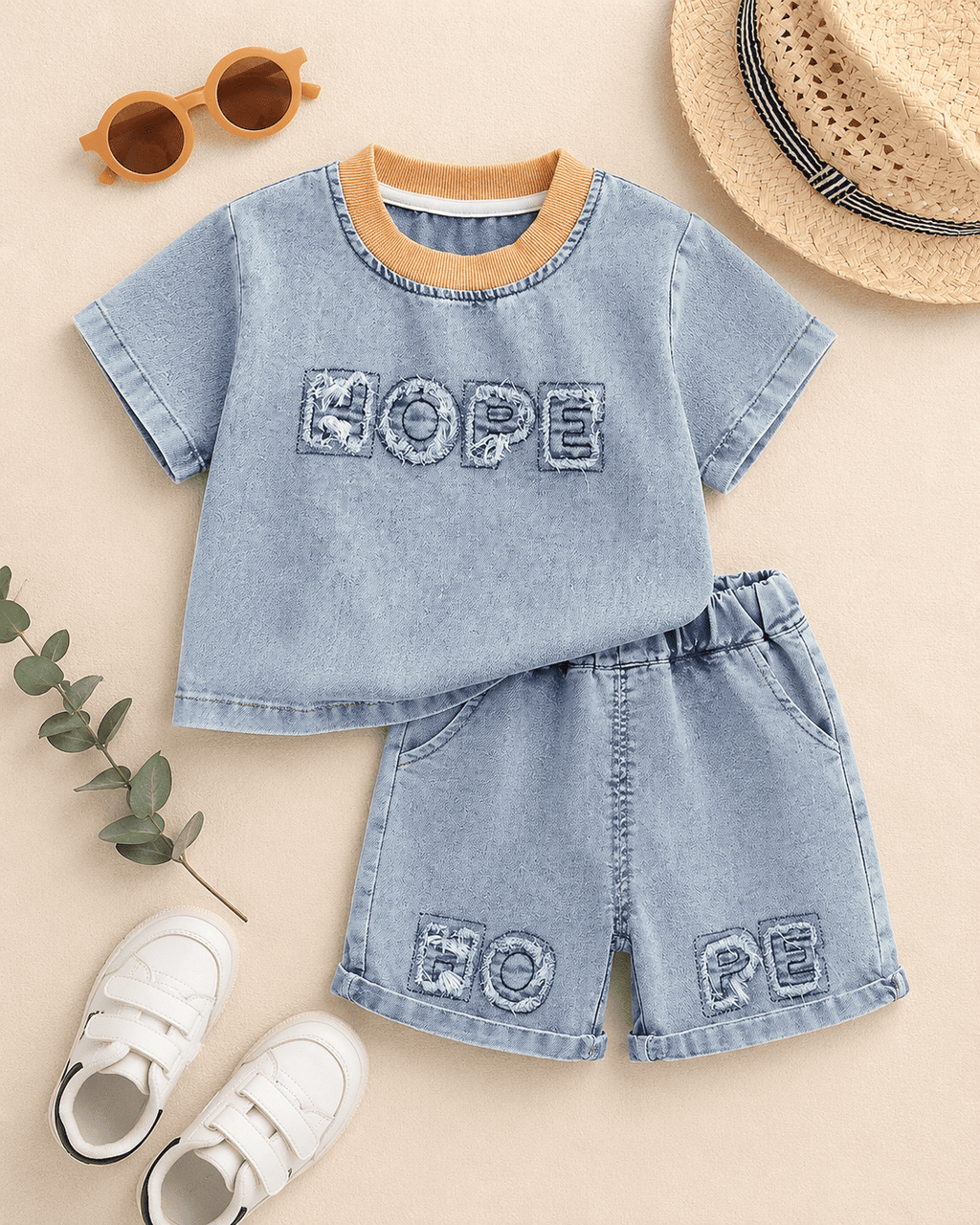 Denim Shirt And Shorts Set