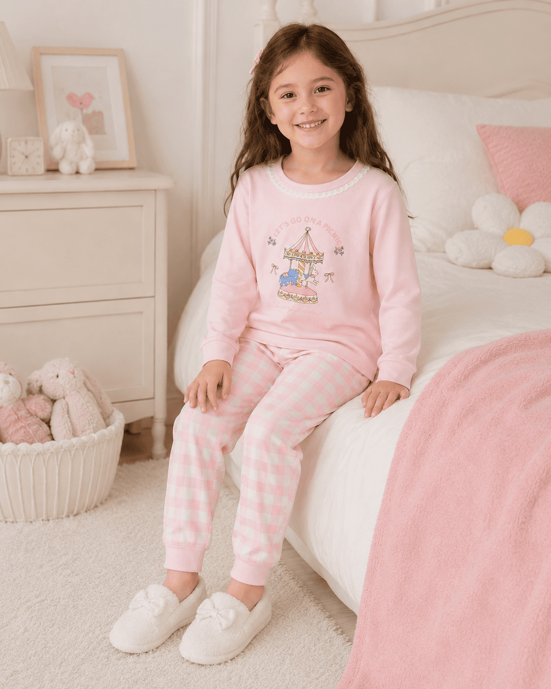 Carousel Print Checkered Night Suit