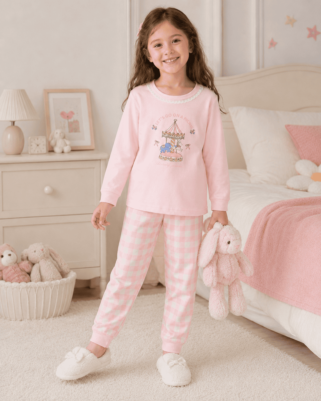 Carousel Print Checkered Night Suit
