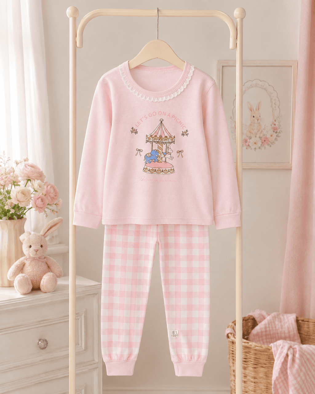 Carousel Print Checkered Night Suit