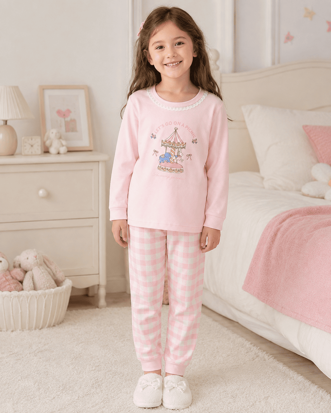 Carousel Print Checkered Night Suit