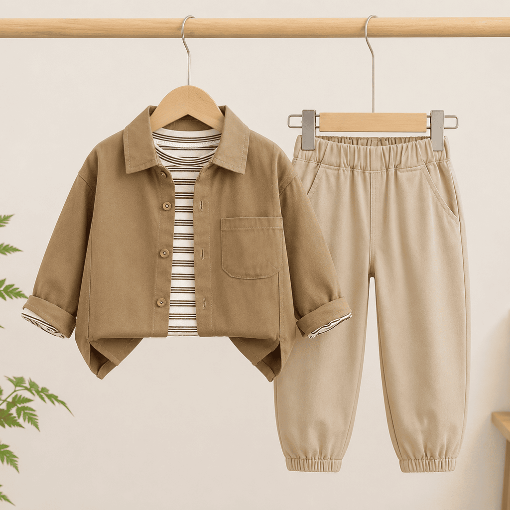 Cotton Shirt Vest And Pants Three-Piece Set