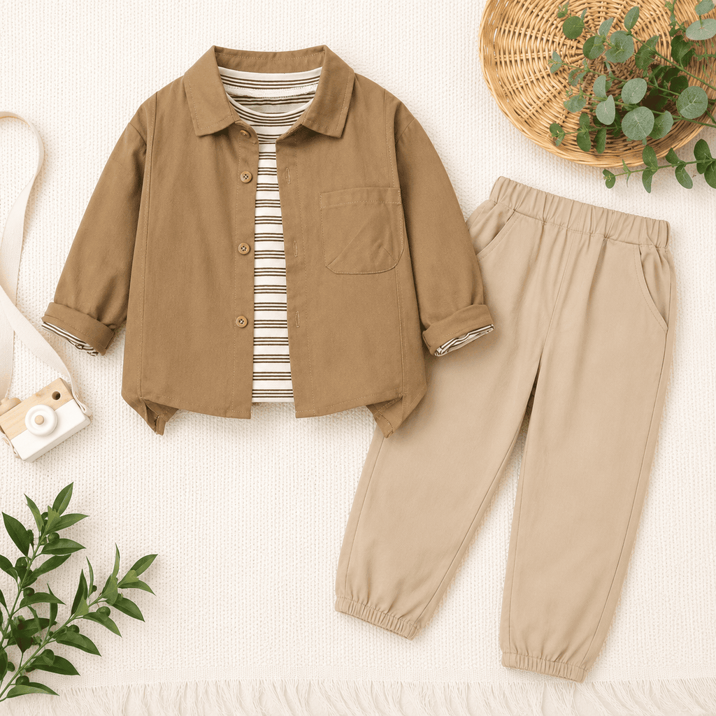 Cotton Shirt Vest And Pants Three-Piece Set