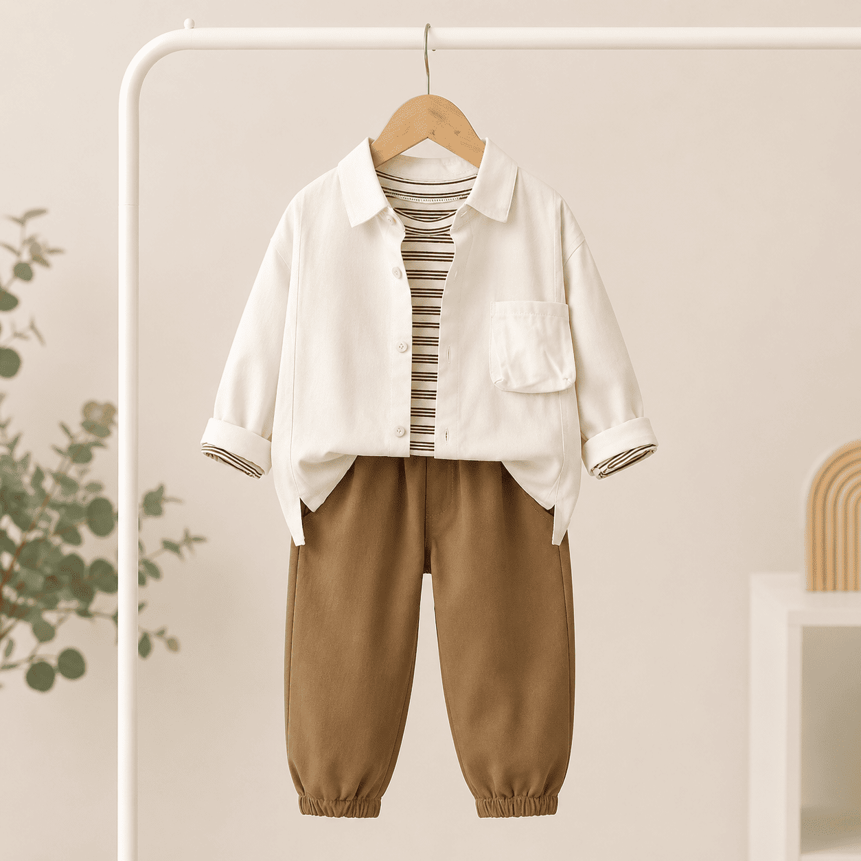 Cotton Shirt Vest And Pants Three-Piece Set