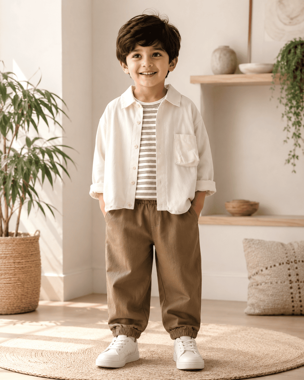 Cotton Shirt Vest And Pants Three-Piece Set