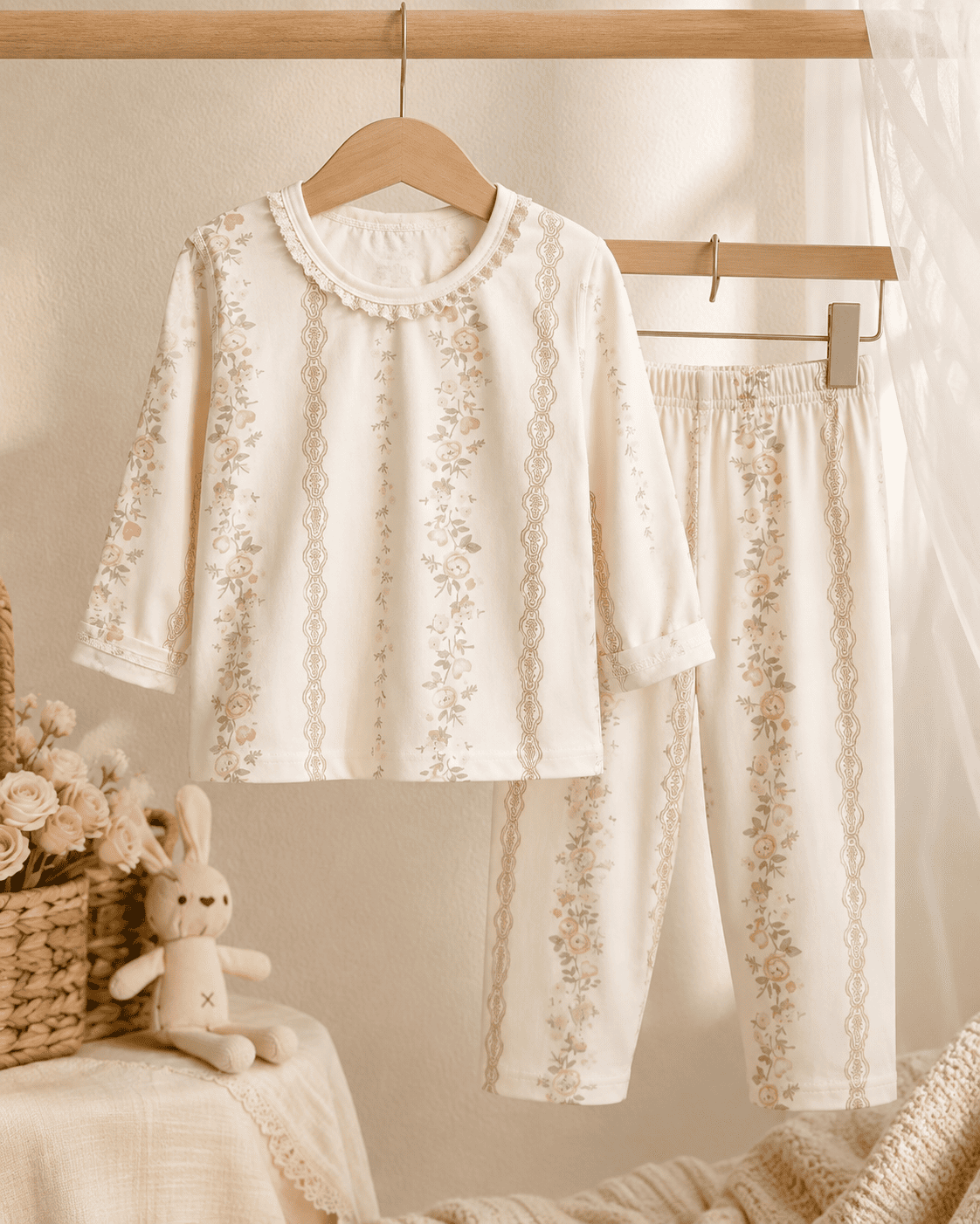 Floral Lace Cotton Night Suit Set