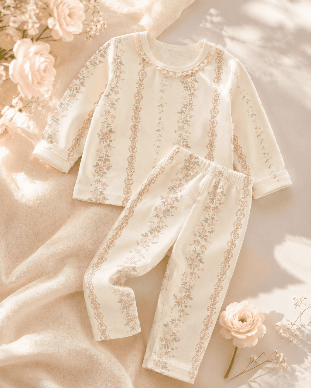 Floral Lace Cotton Night Suit Set