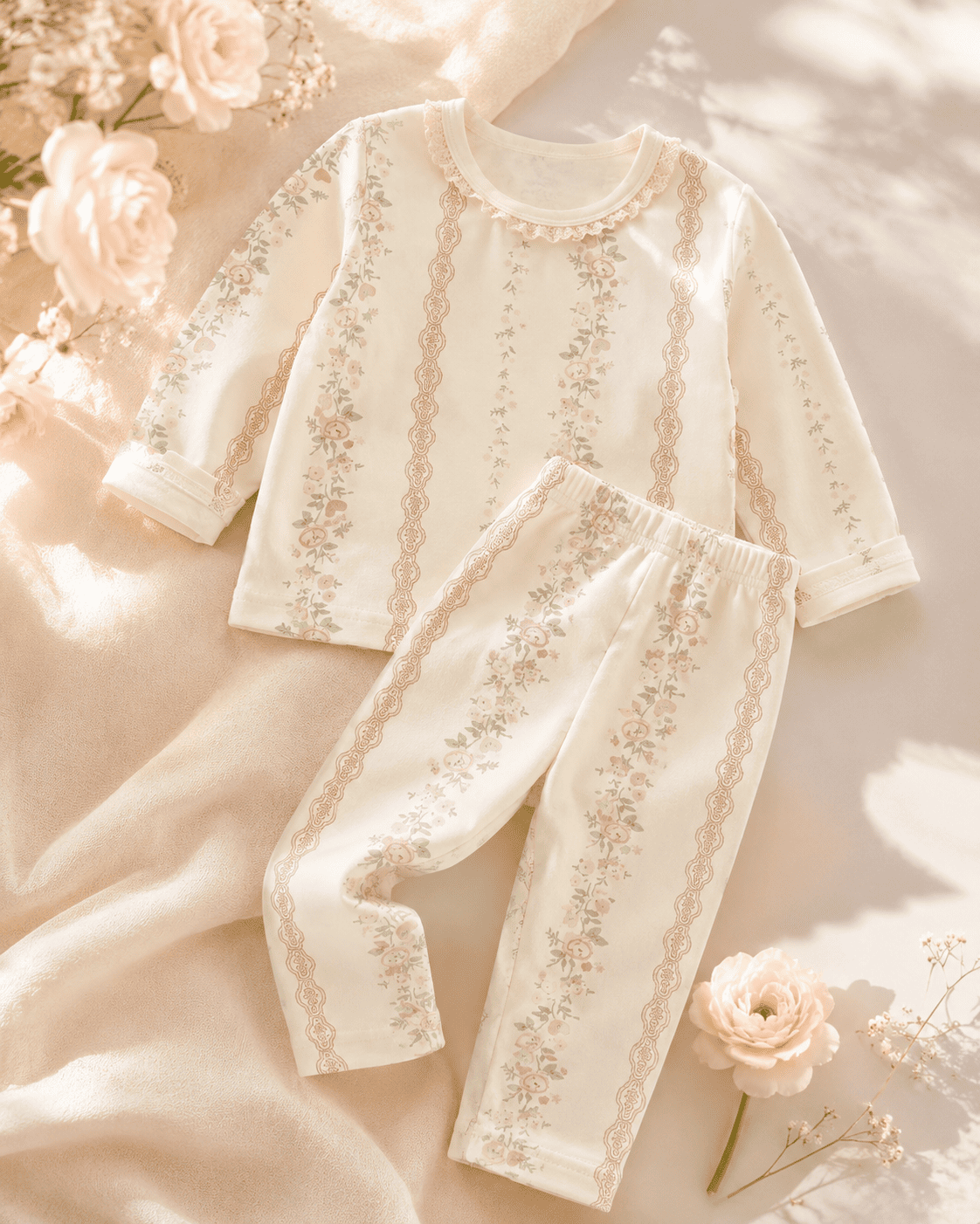 Floral Lace Cotton Night Suit Set