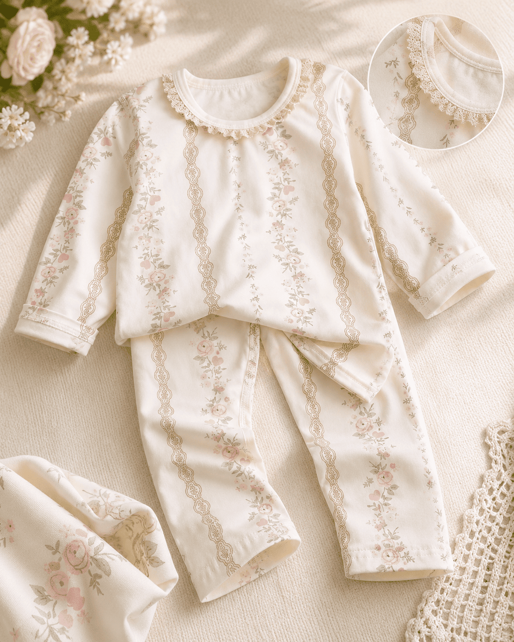 Floral Lace Cotton Night Suit Set