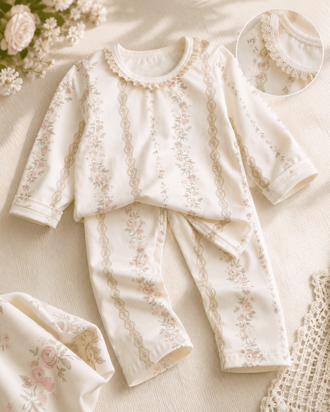 Floral Lace Cotton Night Suit Set