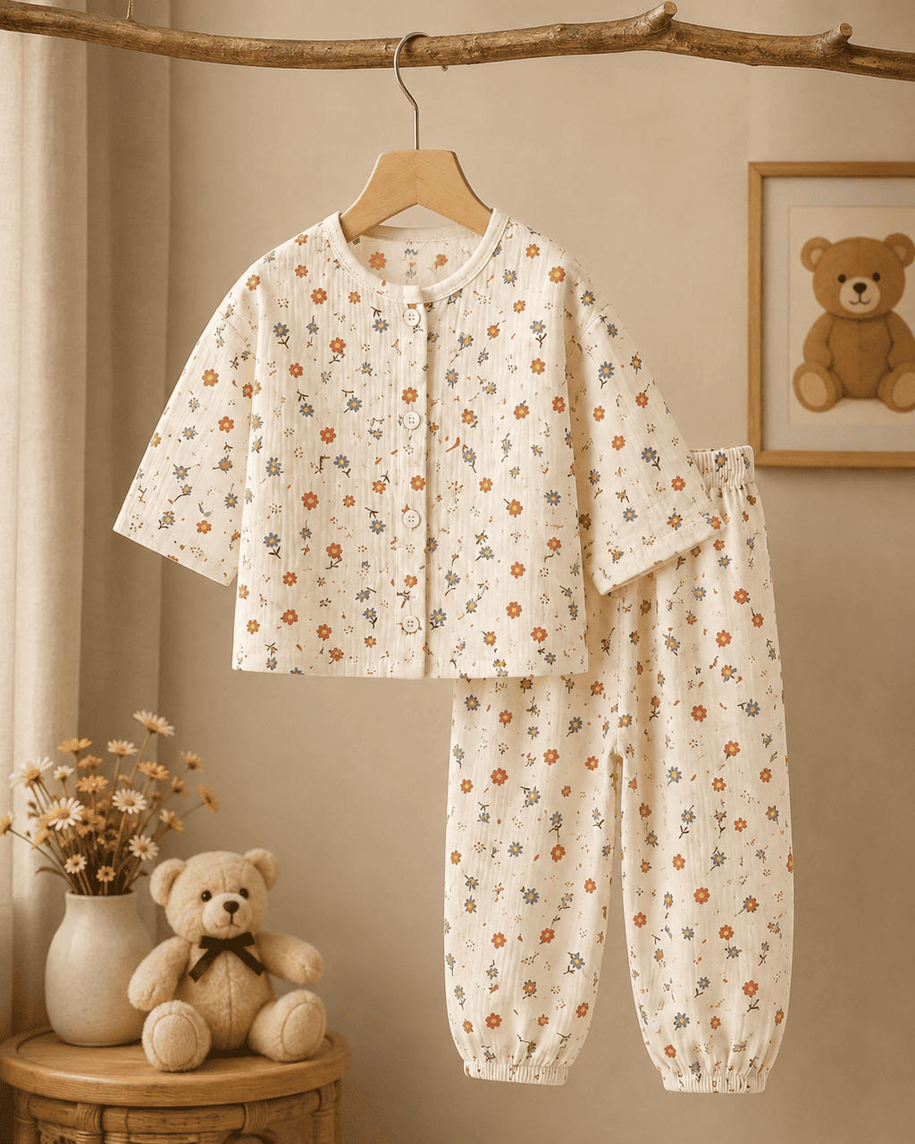 Floral Print Cotton  Night Suit Se