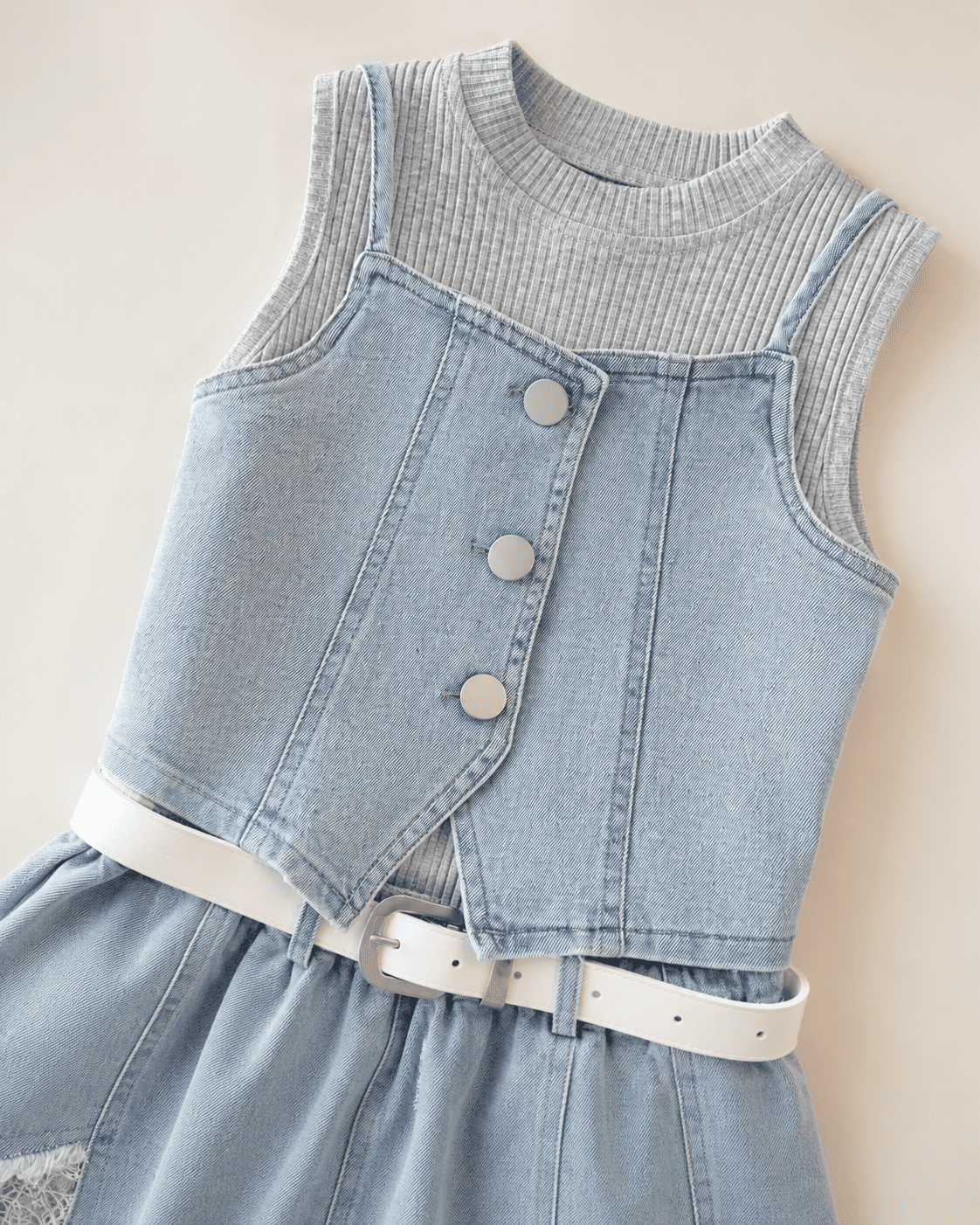 Floral Top And Denim Skirt Three-Piece Set