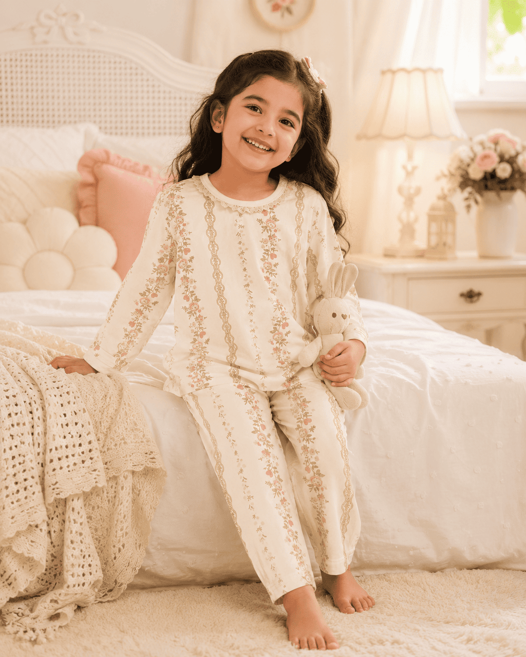 Floral Lace Cotton Night Suit Set