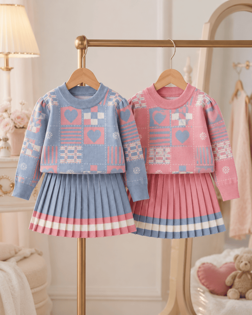 Geometric Knit Sweater Dress Two-Piece Set