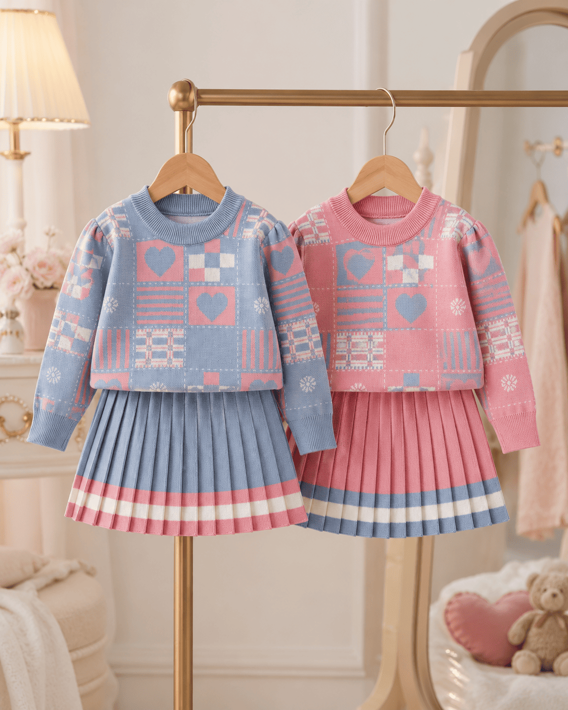 Geometric Knit Sweater Dress Two-Piece Set