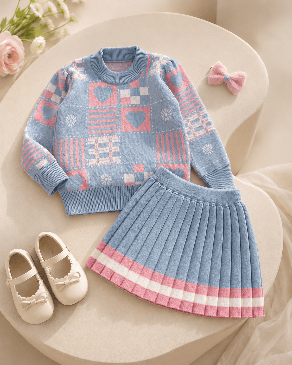 Geometric Knit Sweater Dress Two-Piece Set