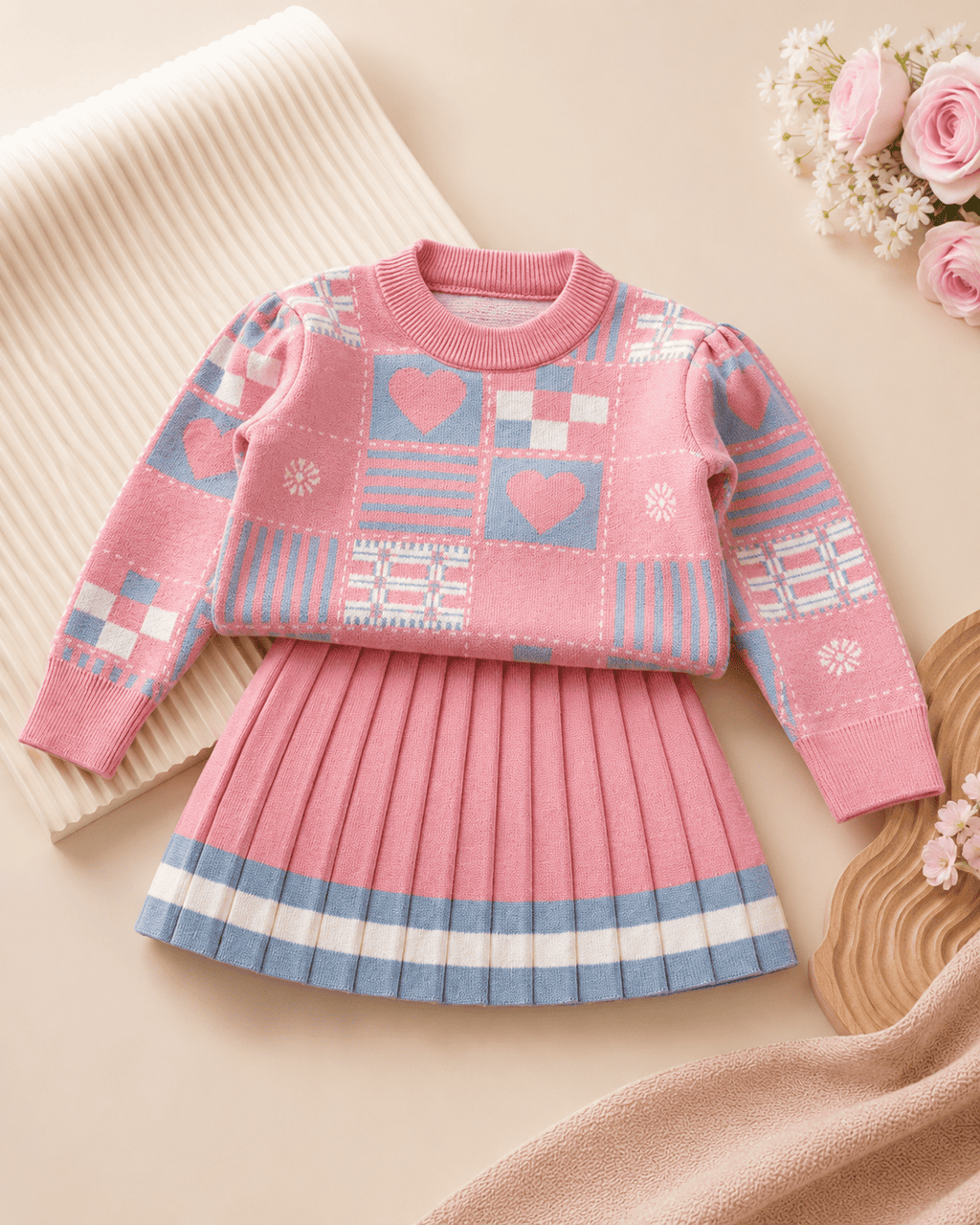 Geometric Knit Sweater Dress Two-Piece Set