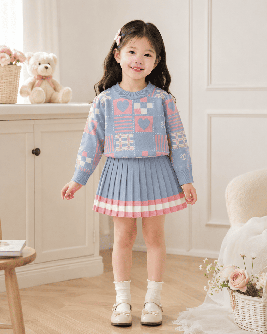 Geometric Knit Sweater Dress Two-Piece Set