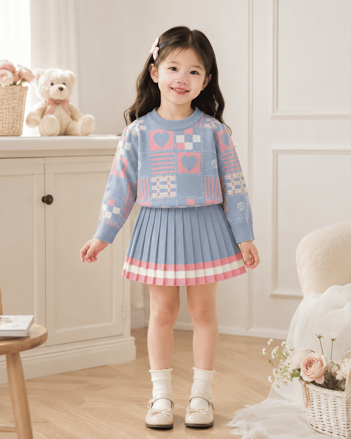 Geometric Knit Sweater Dress Two-Piece Set