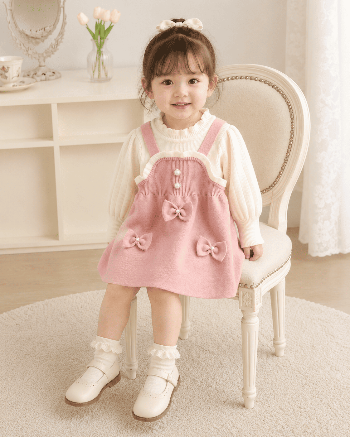 Girls Trim Knitted Long Sleeve Dress