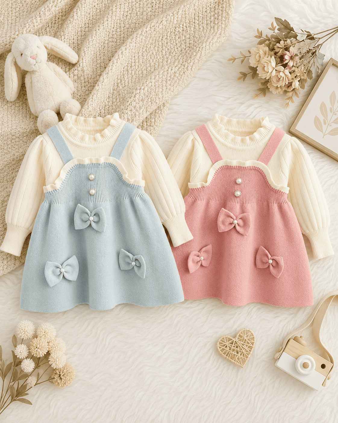 Girls Trim Knitted Long Sleeve Dress
