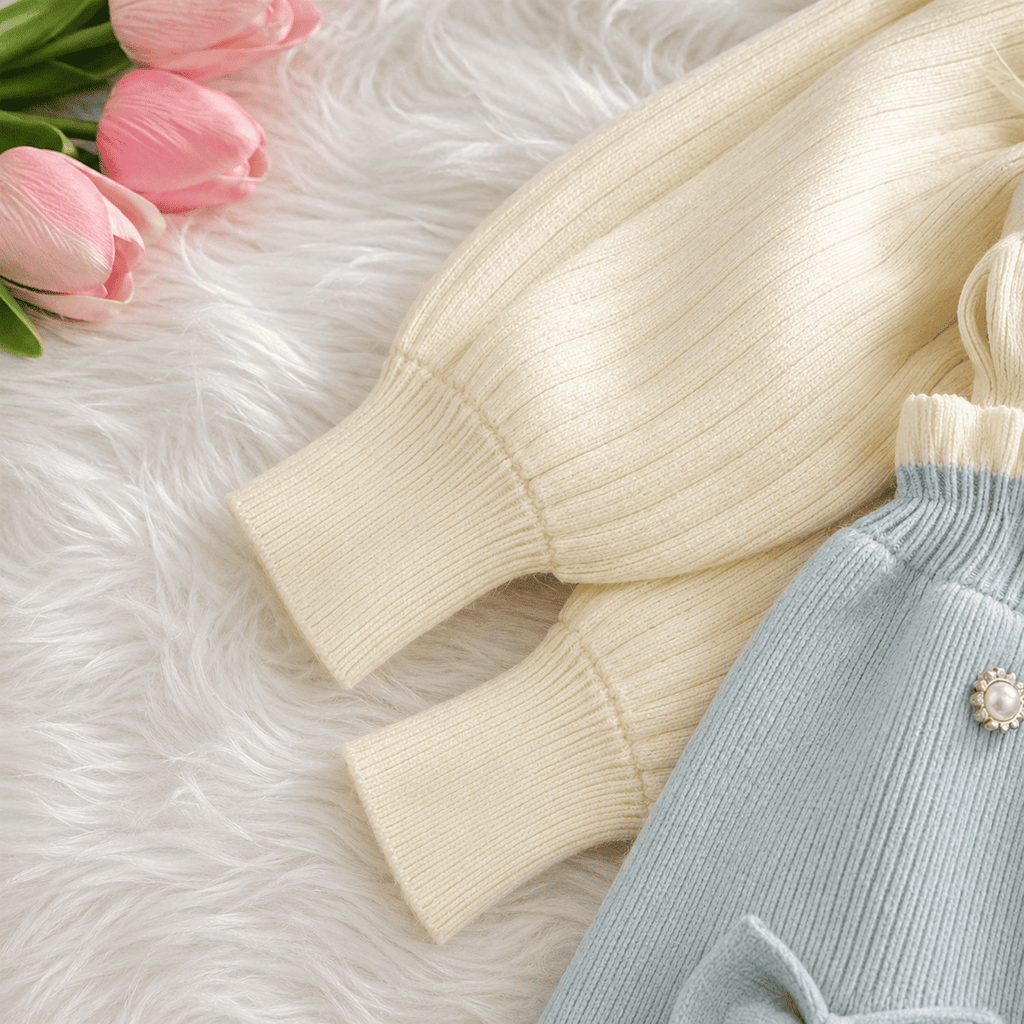 Girls Trim Knitted Long Sleeve Dress
