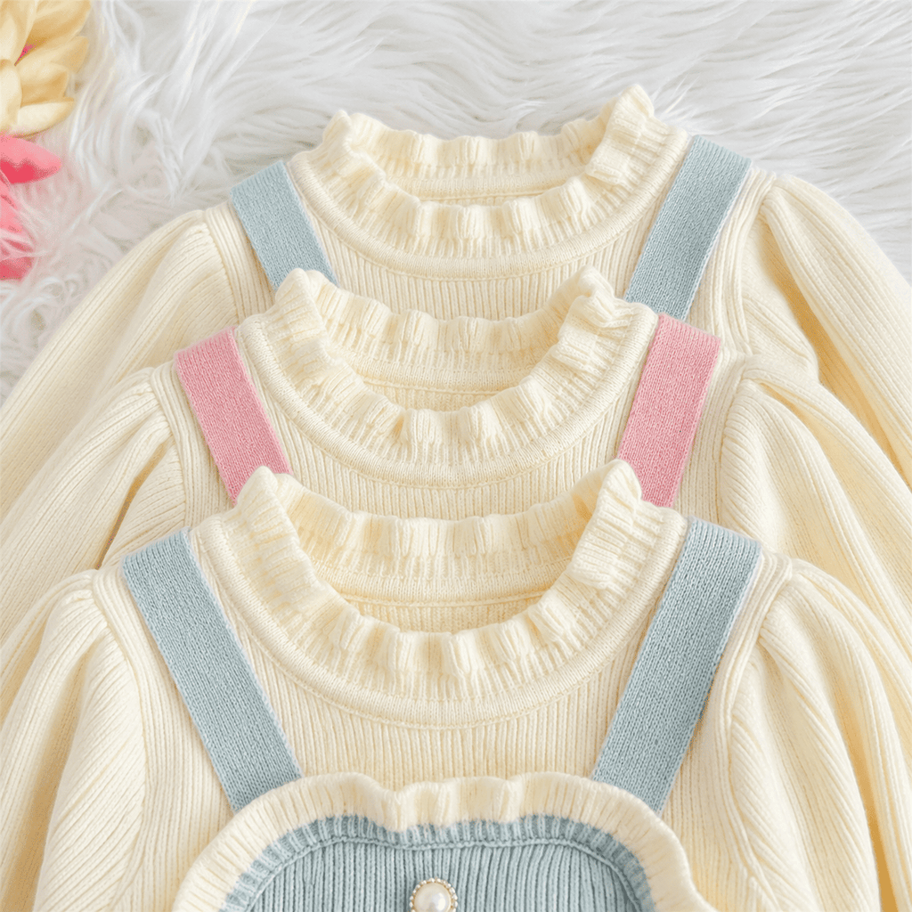 Girls Trim Knitted Long Sleeve Dress