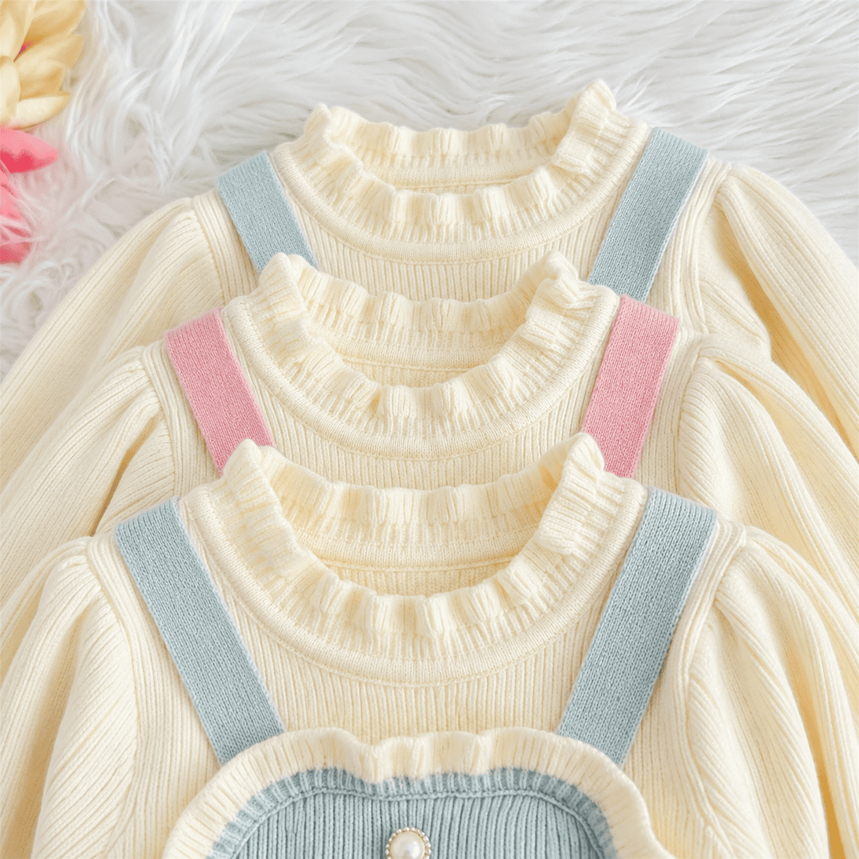 Girls Trim Knitted Long Sleeve Dress