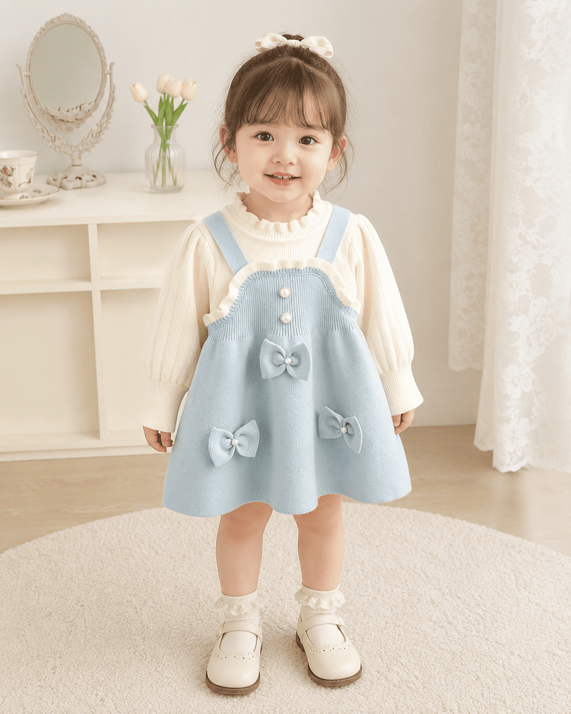 Girls Trim Knitted Long Sleeve Dress