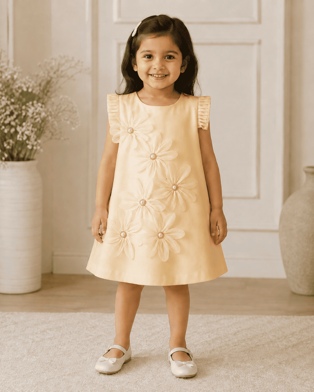 Girls Sleeveless 3D Petal Satin Summer Dress