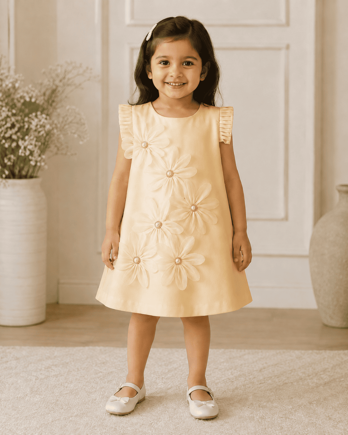 Girls Sleeveless 3D Petal Satin Summer Dress
