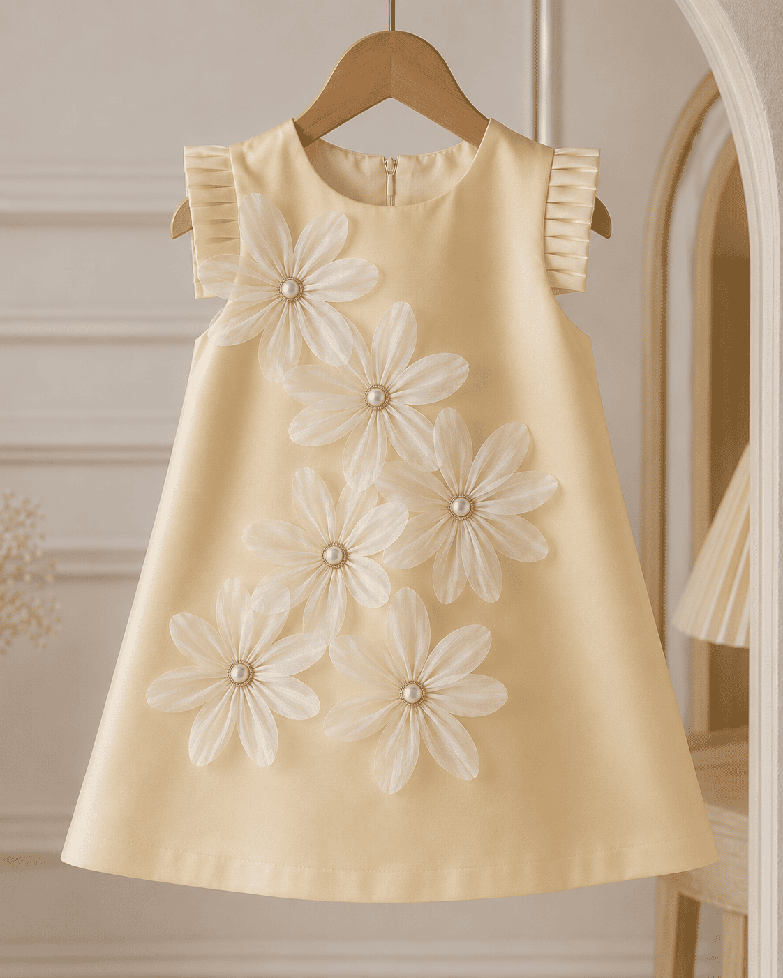 Girls Sleeveless 3D Petal Satin Summer Dress