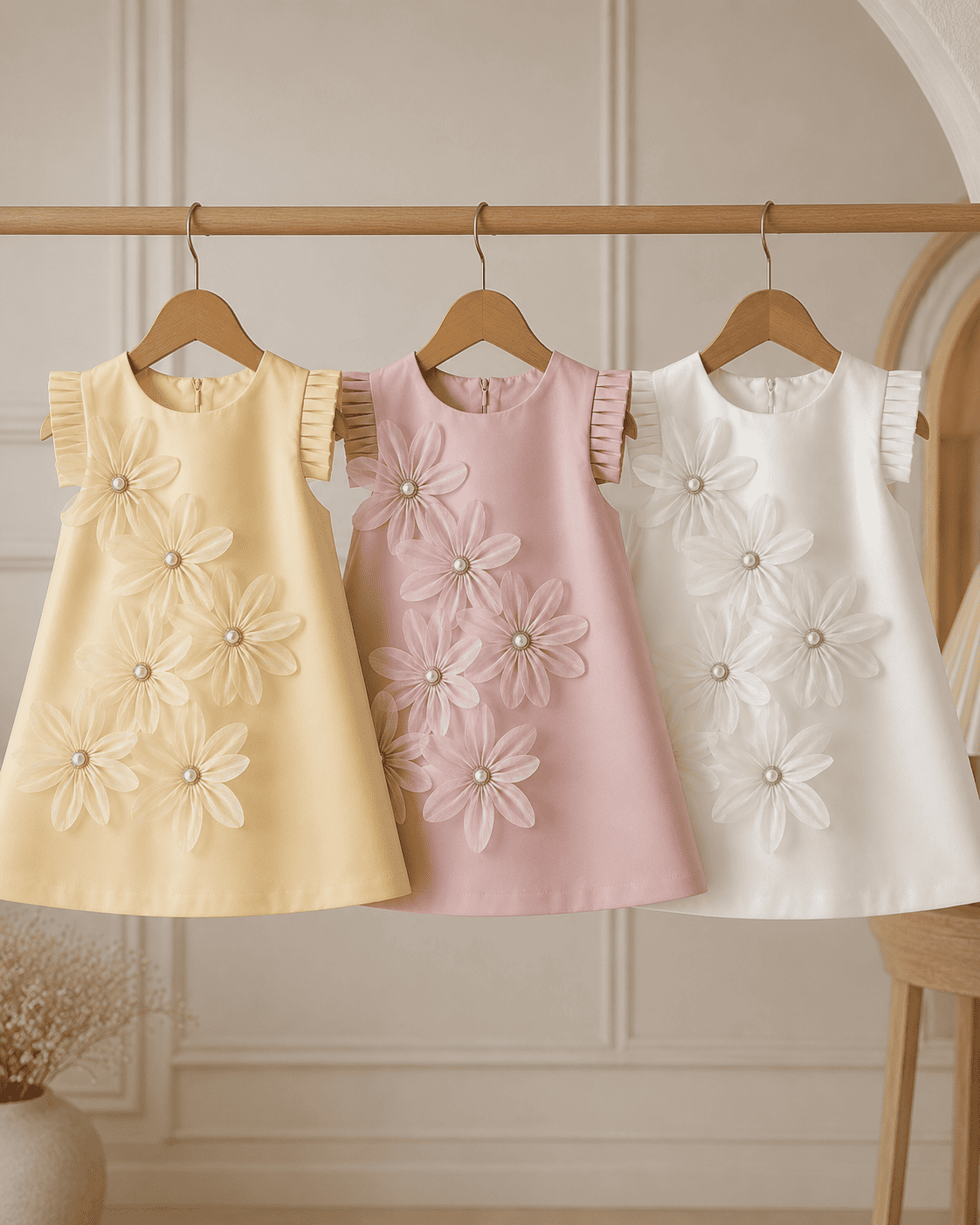 Girls Sleeveless 3D Petal Satin Summer Dress