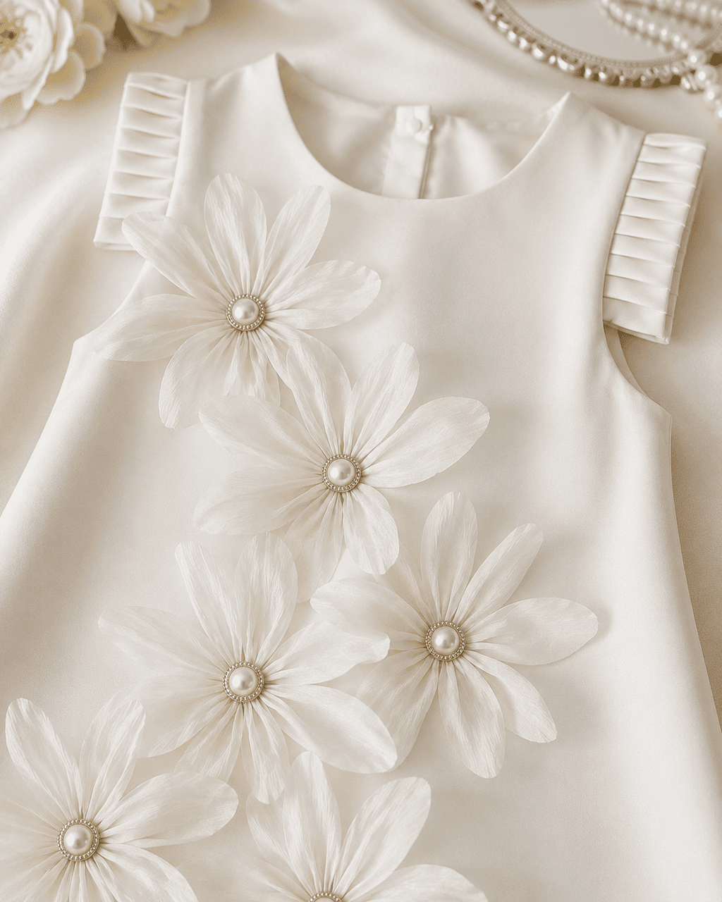 Girls Sleeveless 3D Petal Satin Summer Dress
