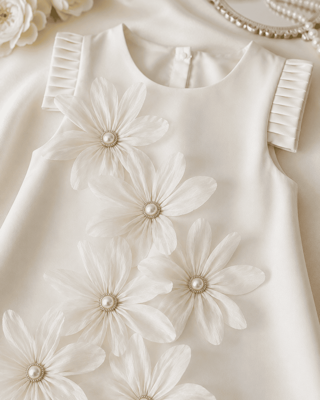Girls Sleeveless 3D Petal Satin Summer Dress