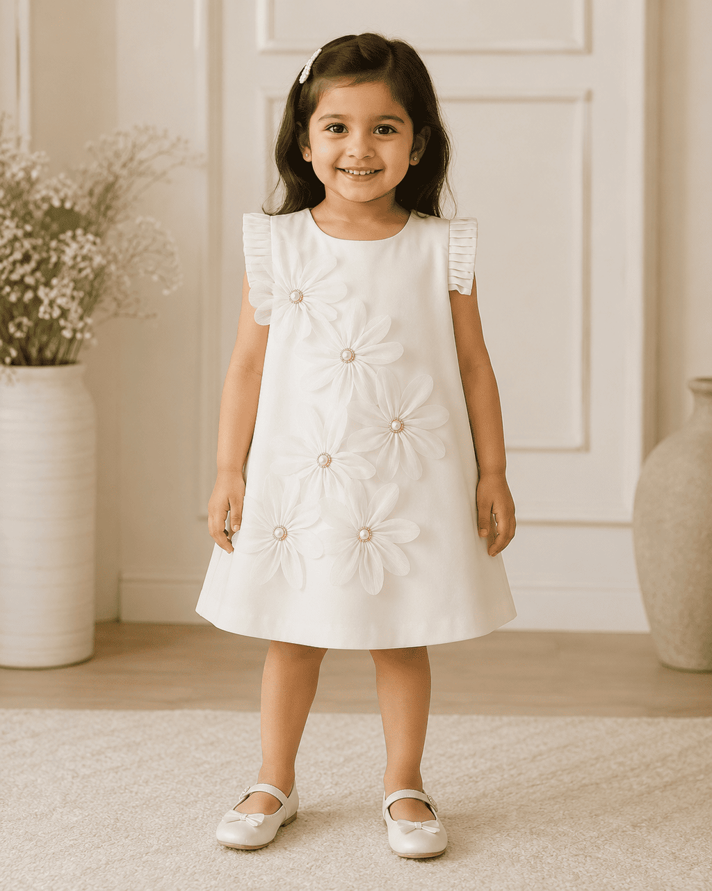 Girls Sleeveless 3D Petal Satin Summer Dress