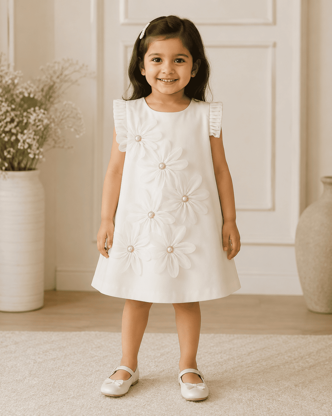 Girls Sleeveless 3D Petal Satin Summer Dress