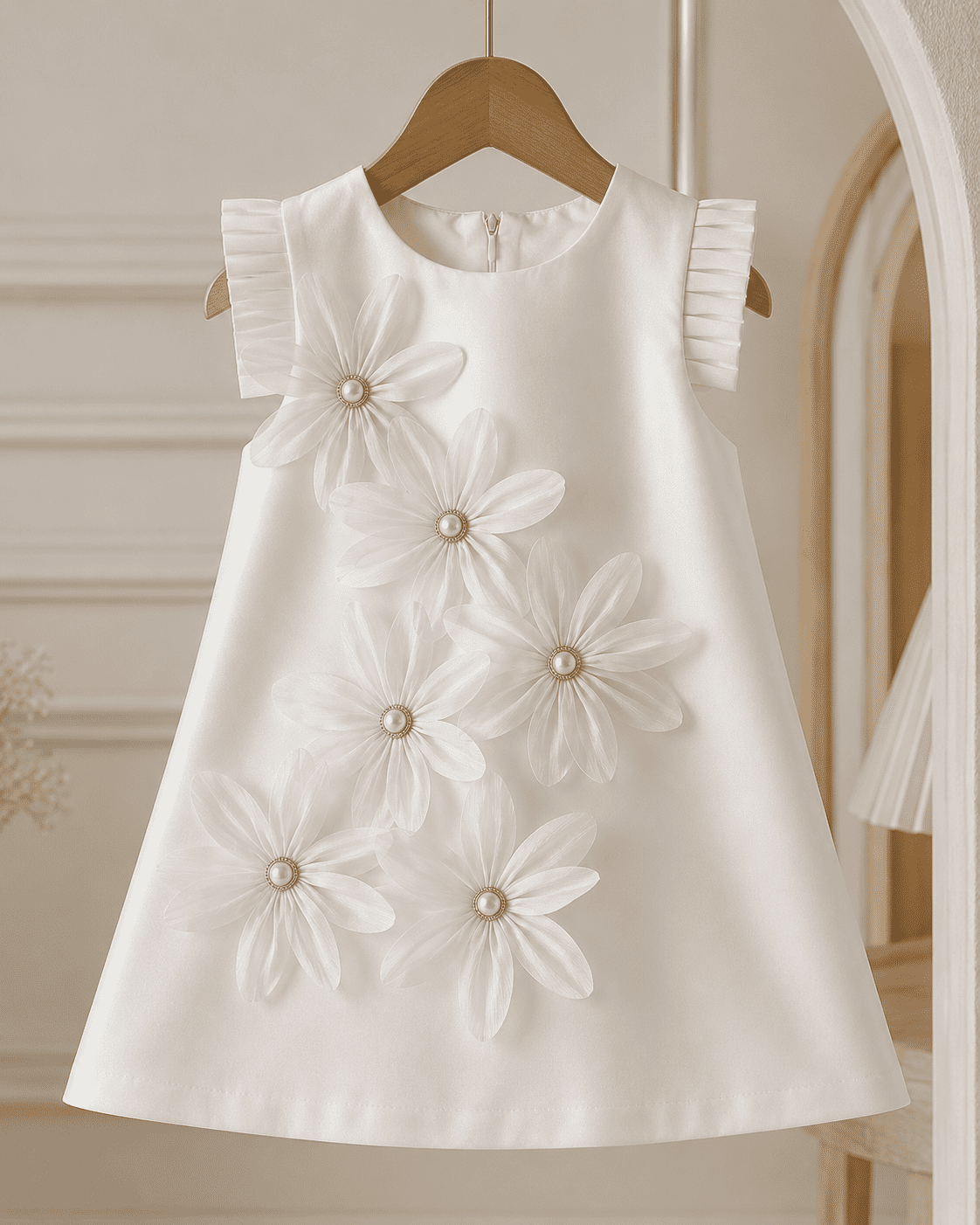 Girls Sleeveless 3D Petal Satin Summer Dress