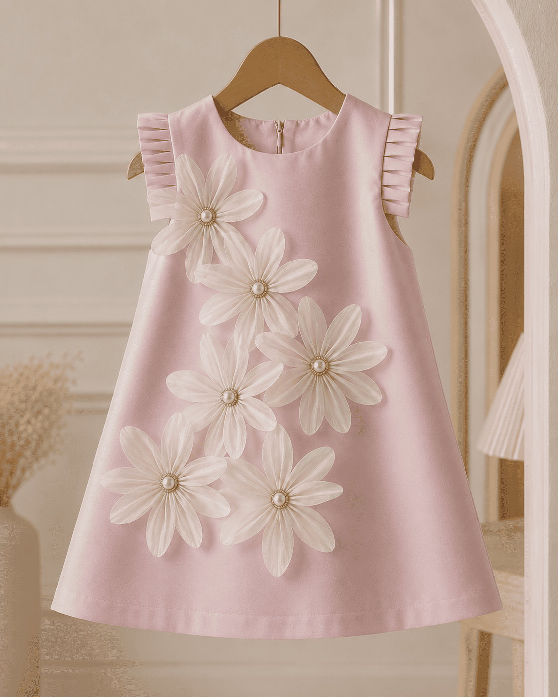 Girls Sleeveless 3D Petal Satin Summer Dress