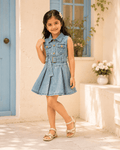Sleeveless Belted Denim Pleated Dress
