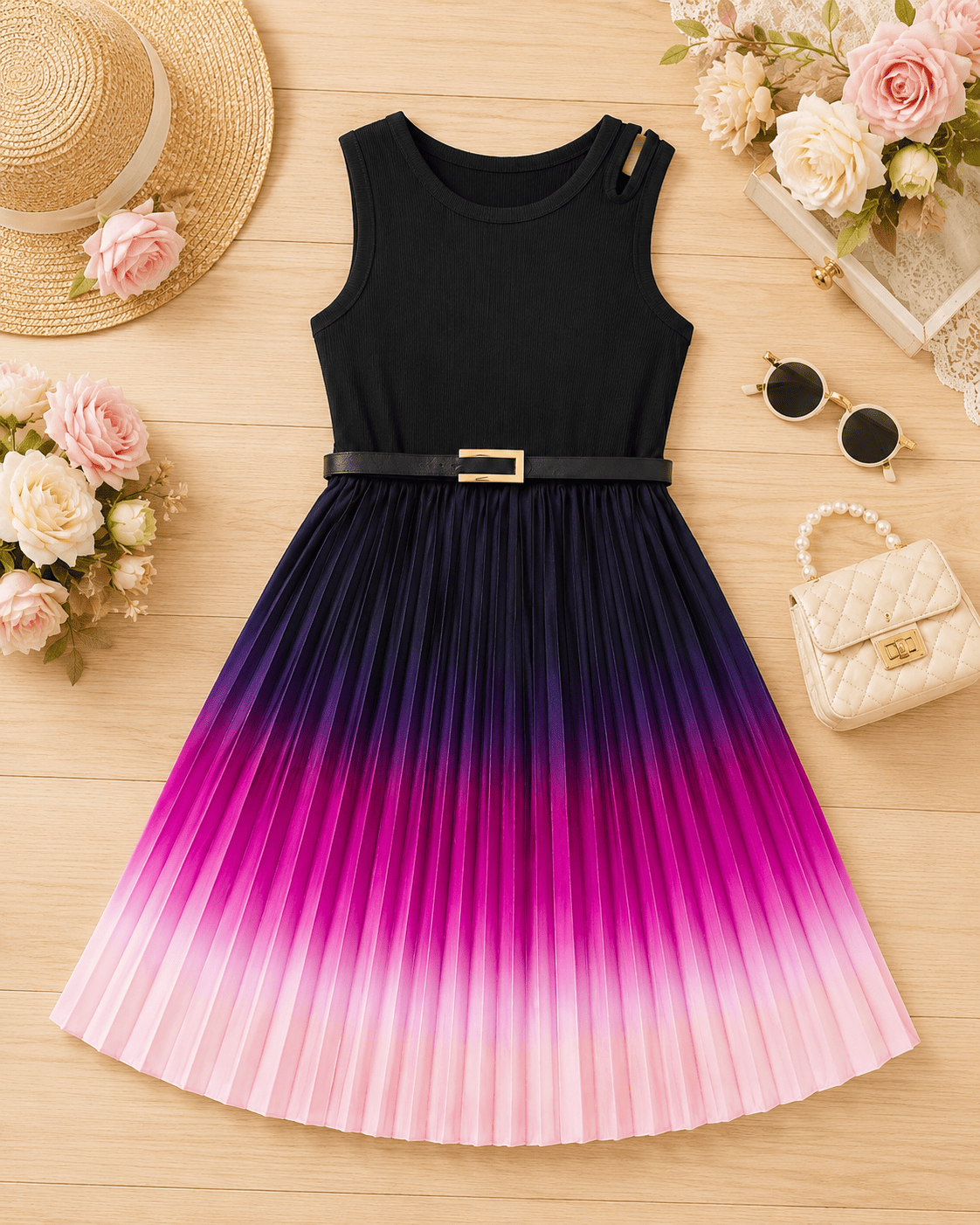 Gradient A-Line Dress Pleated Skirt