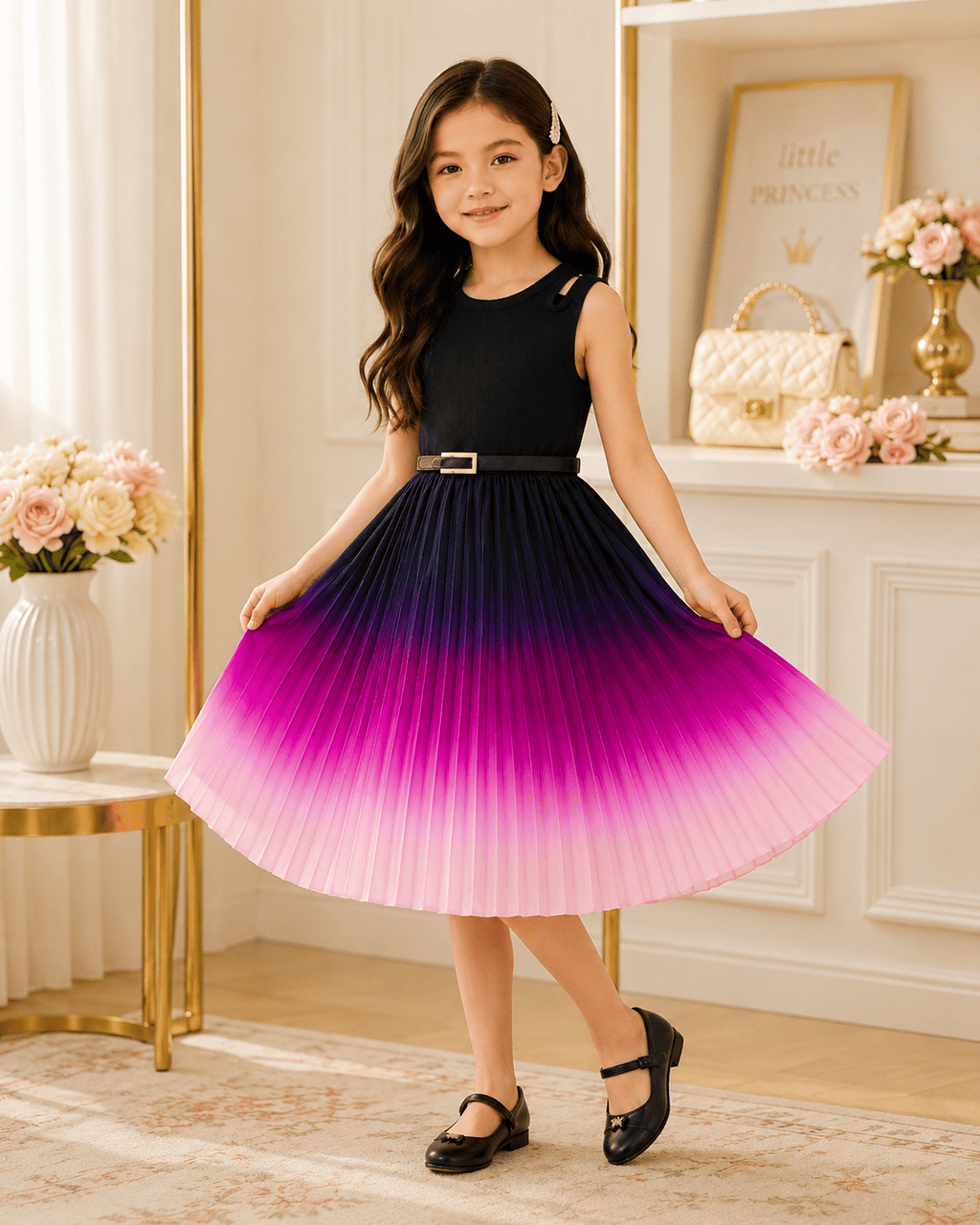 Gradient A-Line Dress Pleated Skirt