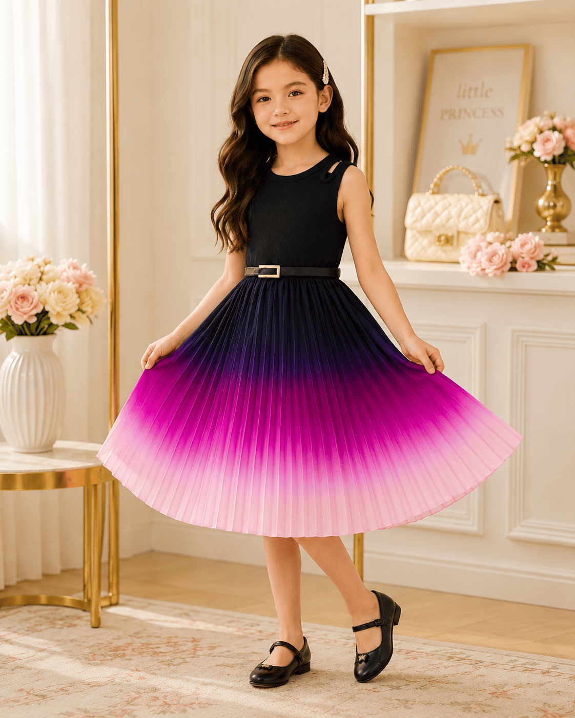 Gradient A-Line Dress Pleated Skirt