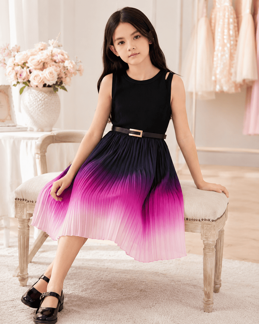 Gradient A-Line Dress Pleated Skirt