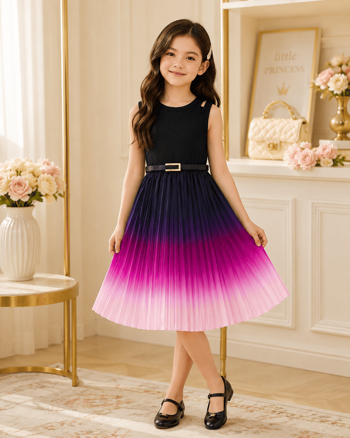 Gradient A-Line Dress Pleated Skirt